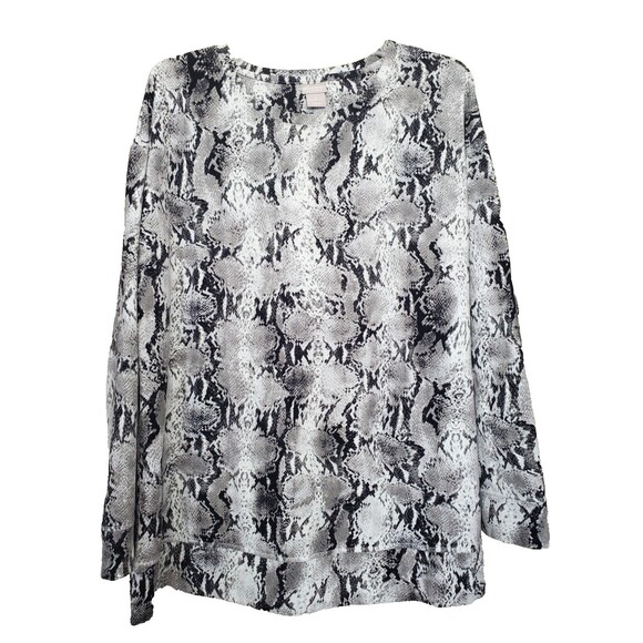 Chico's Zenergy Gray Snakeskin Print Soft Touch Long Sleeve Knit Tunic Size 2 L - Picture 1 of 6